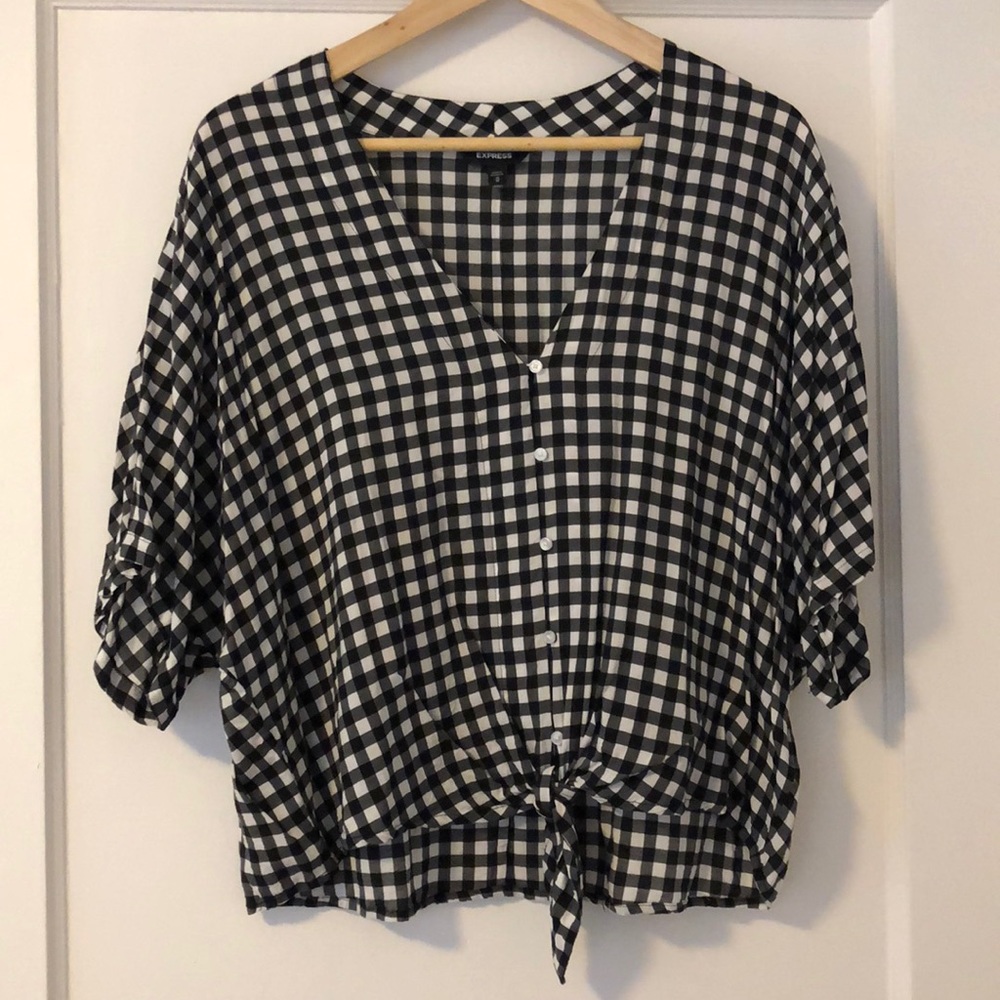 Shirtsleeve Batwing Gingham Blouse